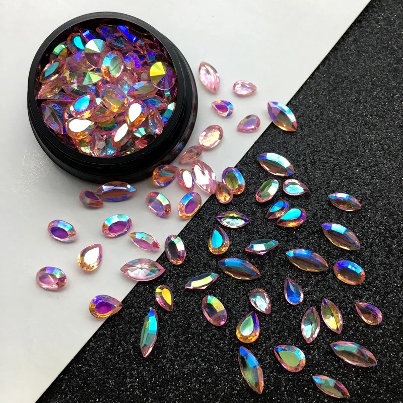 Swarovsky Móng Tay Nghệ Thuật Cực Quang Nhựa Lưng Phẳng Hạt Trang Trí Pha Lê Trong Suốt Đá Quý Thạch Trang Sức AB Sáng Bóng Chói Mắt Kính Làm Móng