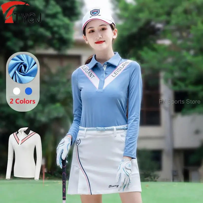 Spring Autumn Women Golf T-Shirt Long Sleeve Sports T-Shirt Ladies Button Polo Collar Golf Tops Stretch Table Tennis Pullover