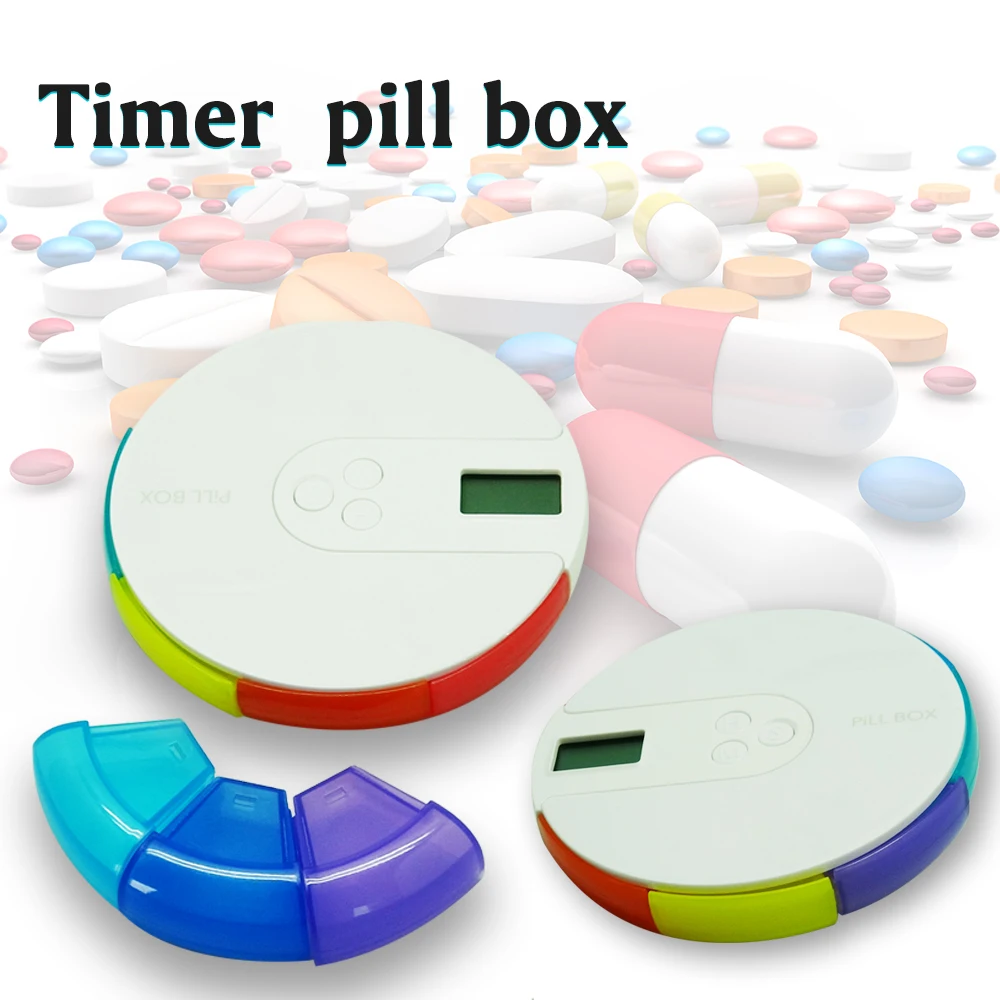 GREENWON 4 Grid pill box medicine Storage Box Electronic Timing Reminder Medicine Boxes Alarm Timer Pills Organizer Pill Drug