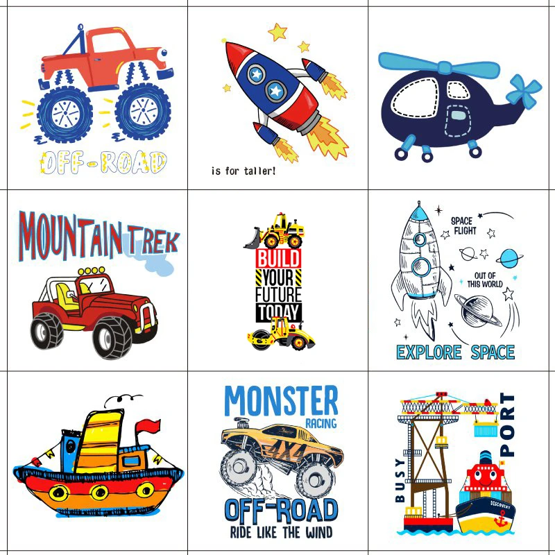 Cool Monster Truck Iron On Appliques Popular Children Gift DIY Washable Stickers Heat Transfers Multiple Helicopter Cars Patches