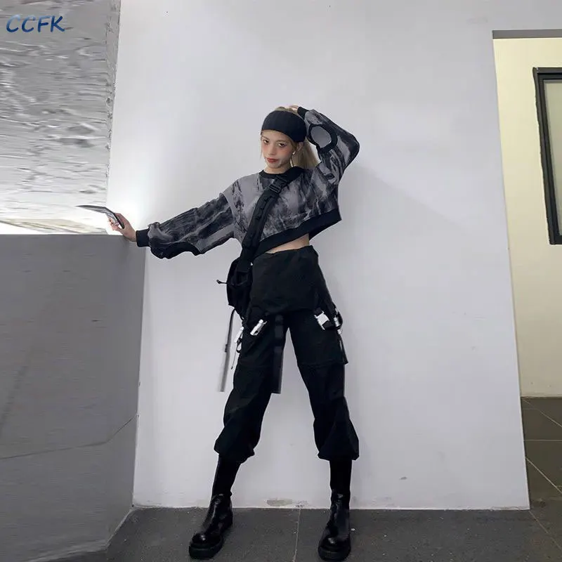 Dark Gothic Techwear Women Cargo Pants Harajuku Streetwear Black High Waist Trousers Female Mall Goth Emo Detachable Shorts 2023