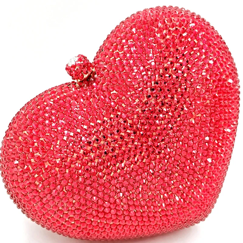 Fashion Bridal wedding party purses women evening party diamonds heart shape small full crystal clutches purses