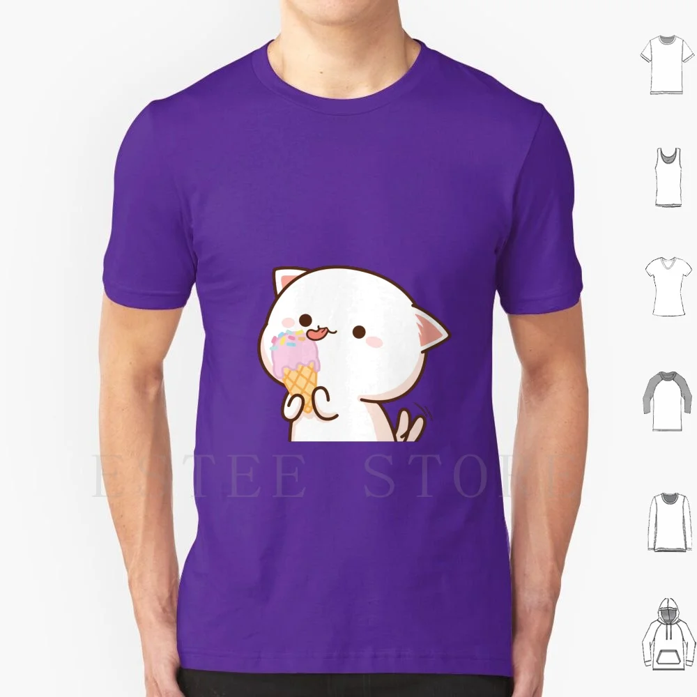 Camiseta con estampado de Peach And Goma Mochi Cat Ice Cream, camiseta de algodón con estampado de Peach Cat Goma Mochi Cat Kitty, linda, romántica, Kawaii, para novio