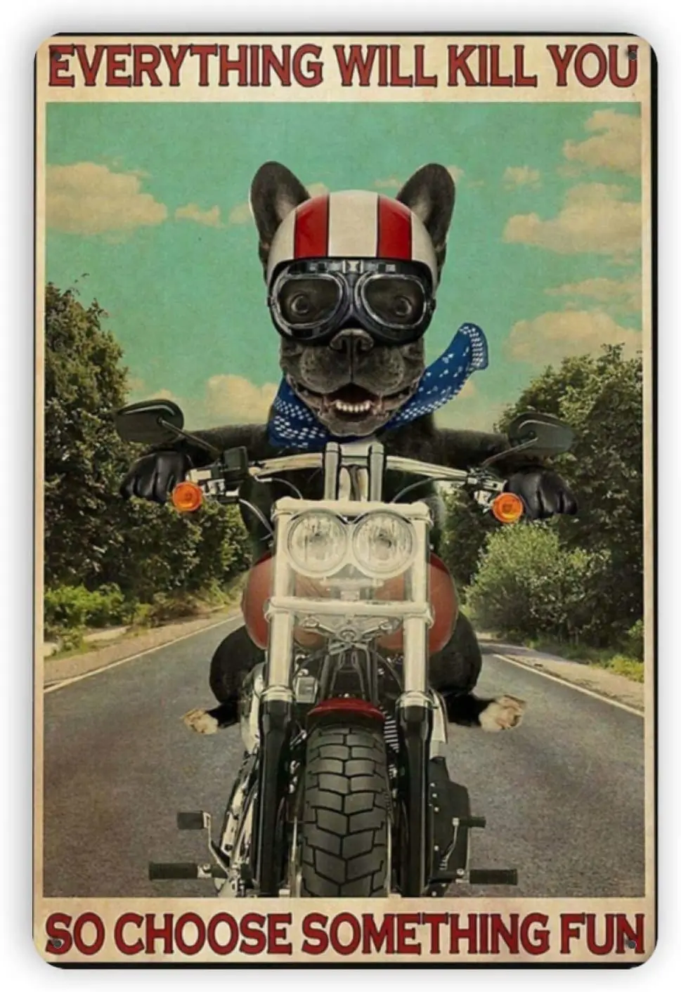 

French Bulldog Motorcycle Choose Something Fun Vintage Metal Tin Signs, Retro Art Tin Sign Decorations Plaque fo Bars Club Cafe