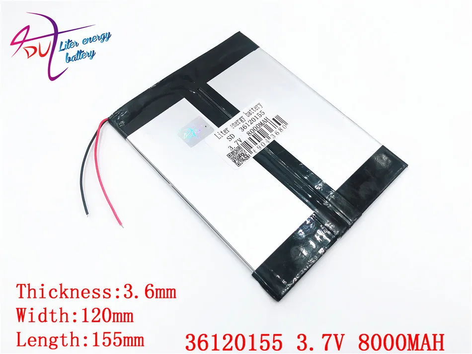 Tablet com 3,7V,8000mAH integrado, 36120155   Bateria de íon de lítio/li-ion de polímero NTC para tablet pc, telefone celular, alto-falante, banco de potência