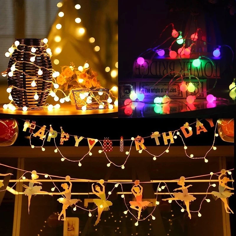 2M 5M 10M LED Cherry Balls String Lights Indoor Outdoor Decorative Fairy Lights Warm White for Birthday Party Wedding Christmas