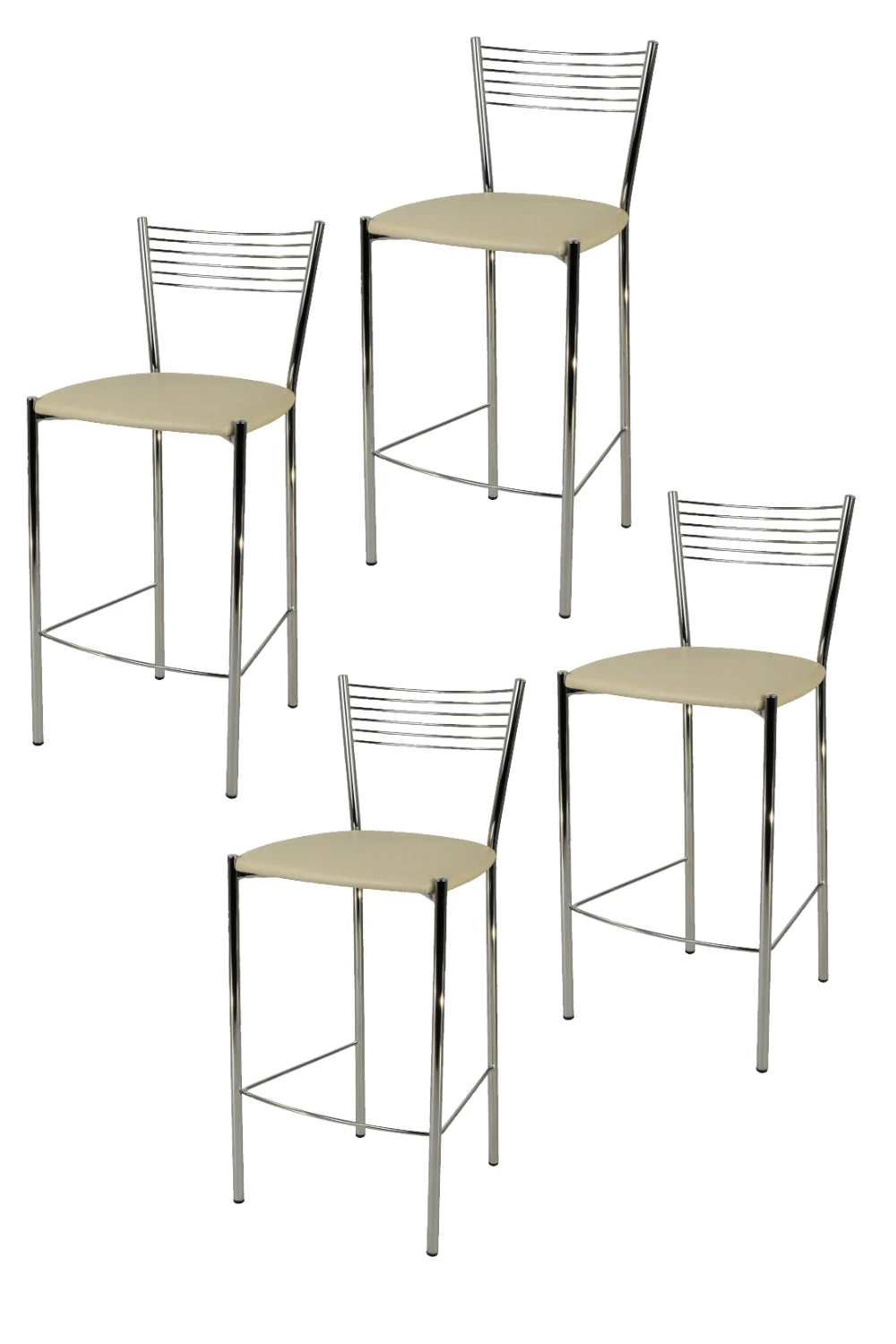 Tommychairs - Set 4 high Elegance for kitchen and bar stools chrome steel and coated in imitation leather seat linen color