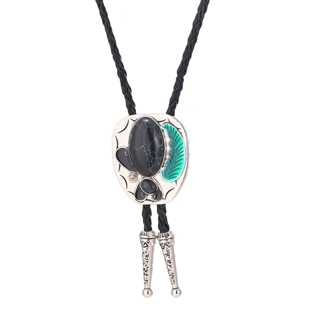 

Western cowboy zinc alloy point oil point natural turquoise bolo tie men and women pendant leather rope men and women necklace