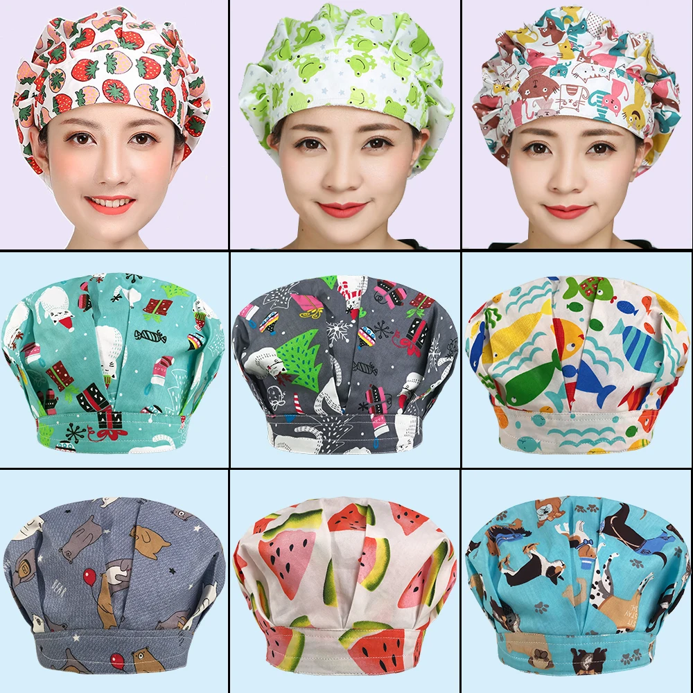 NiaaHinn-gorros de Chef con estampado en 17 colores para hombre y mujer, gorro antipolvo para camarero, restaurante, Hotel, trabajadores, cocinero, horneado, transpirable