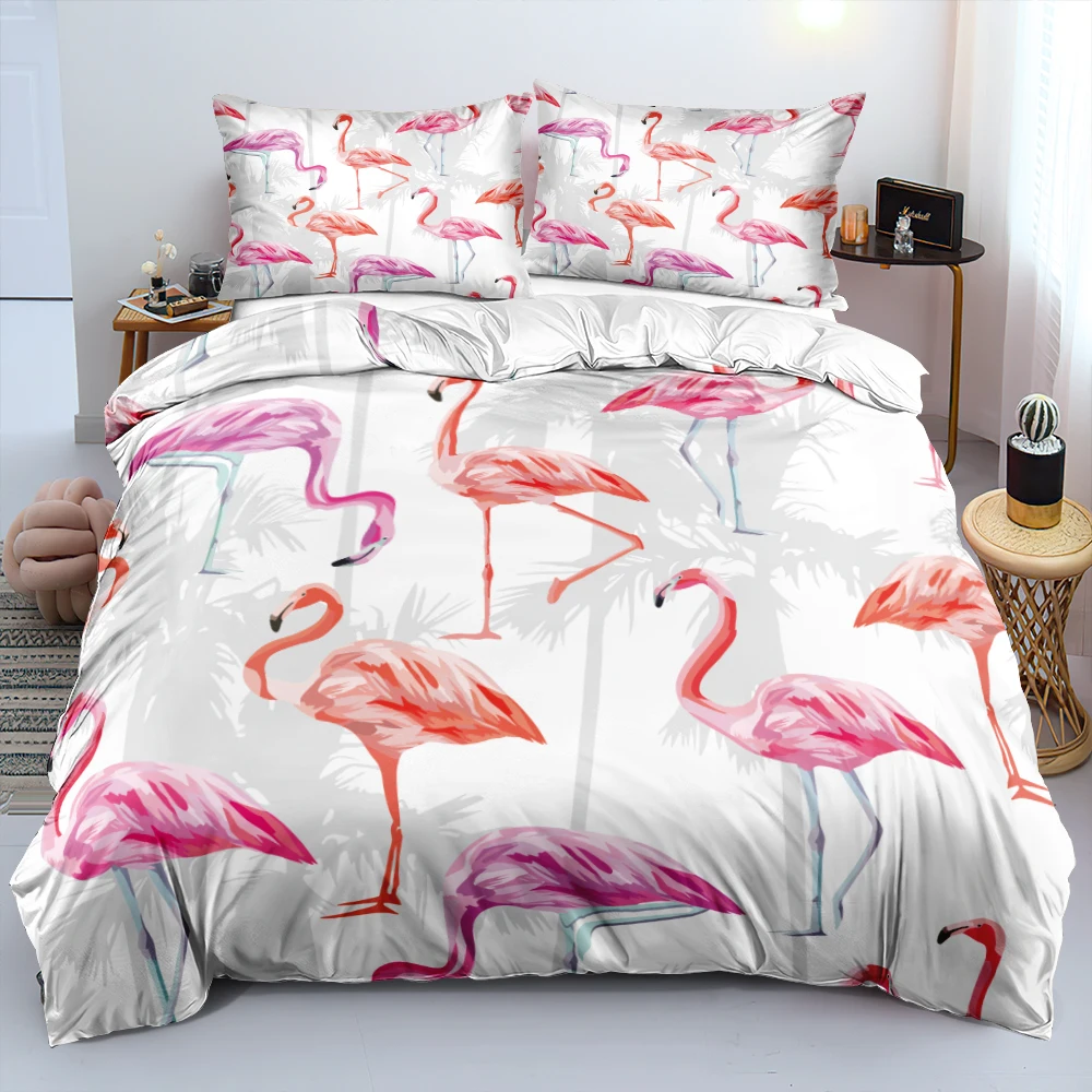 Animal Comforter Covers 3D Custom Design Flamingo Quilt Cover Sets Pillow Sham King Queen Super King Twin Size White Bedclothes