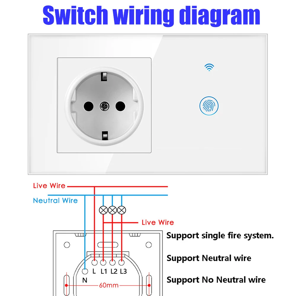 Imagem -06 - Szaoju Tuya wi fi Inteligente Interruptor de Toque Gang Toque Interruptor Luz com Tomada Parede da ue Painel Vidro Cristal Alexa Google Casa