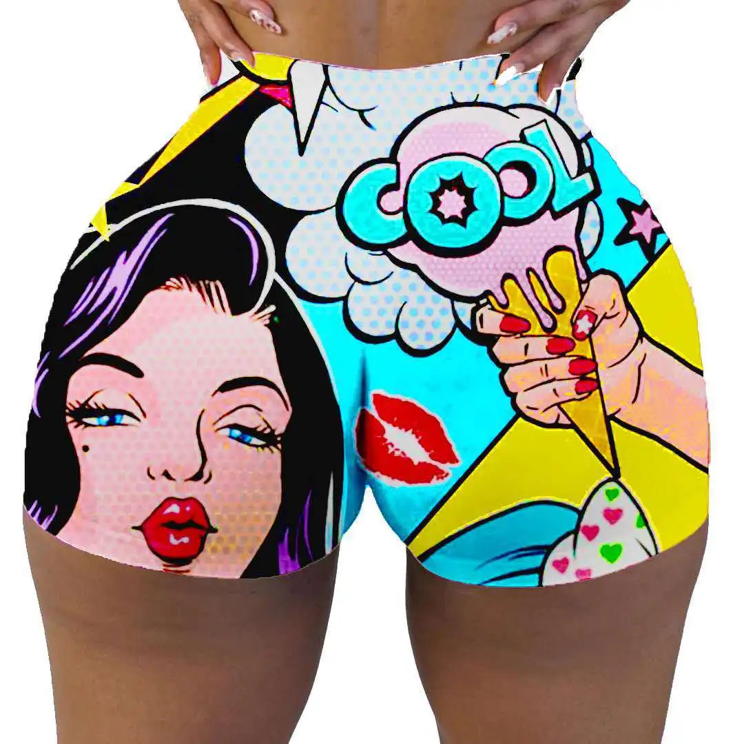 Cheap Women\'s Booty Shorts Anime Graphic Summer Beach Women Clothing High Waisted Sweat Shorts Plus Size Workout Shorts