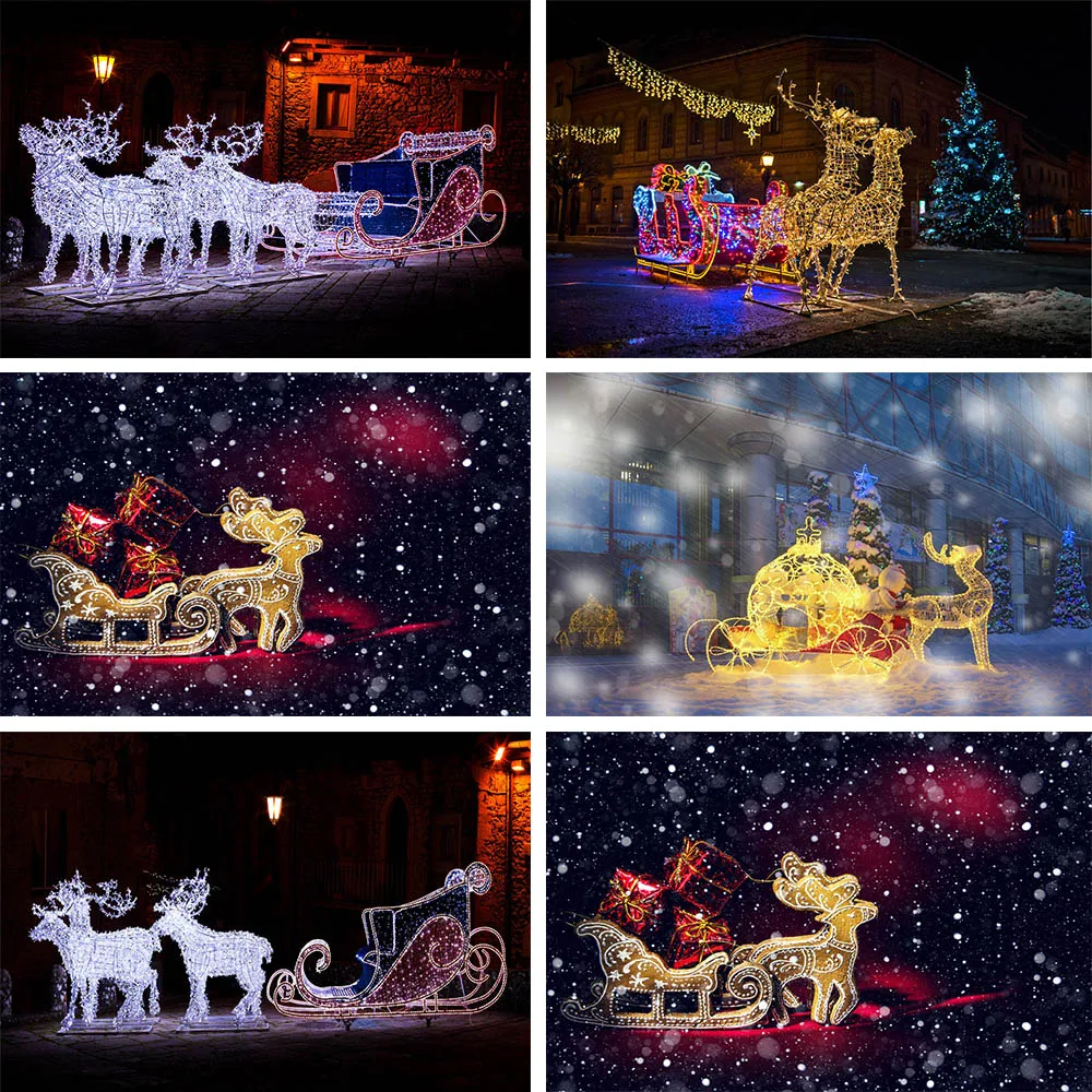 

Mocsicka Christmas Backdrop Reindeer Sleigh Xmas Night Background Decoration Light Winter Snow Photography Prop for Photo Studio