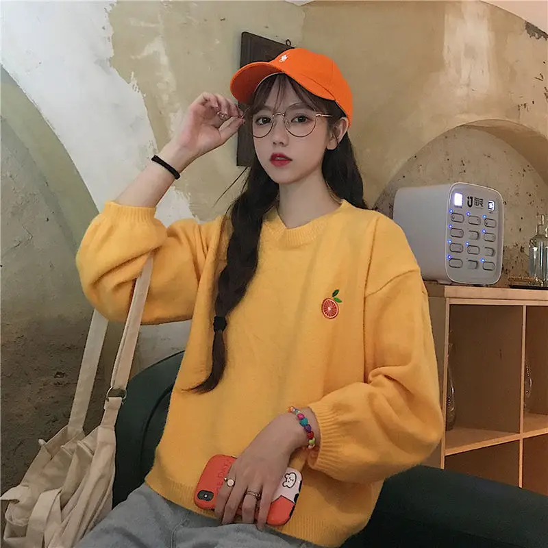 Women New Clothes Loose Winter Autumn Pullover Sweaters Korean Style Female Streetwear 2023 Embroidery Candy Color Sweater