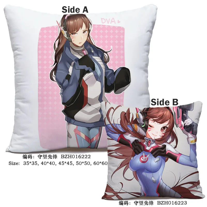 45X45CM Anime Game Overwatches Pillow Case OW Dva Mercy Mei Hanzo Genji Reaper Dakimakura case 3D double sided Print Pillowcase