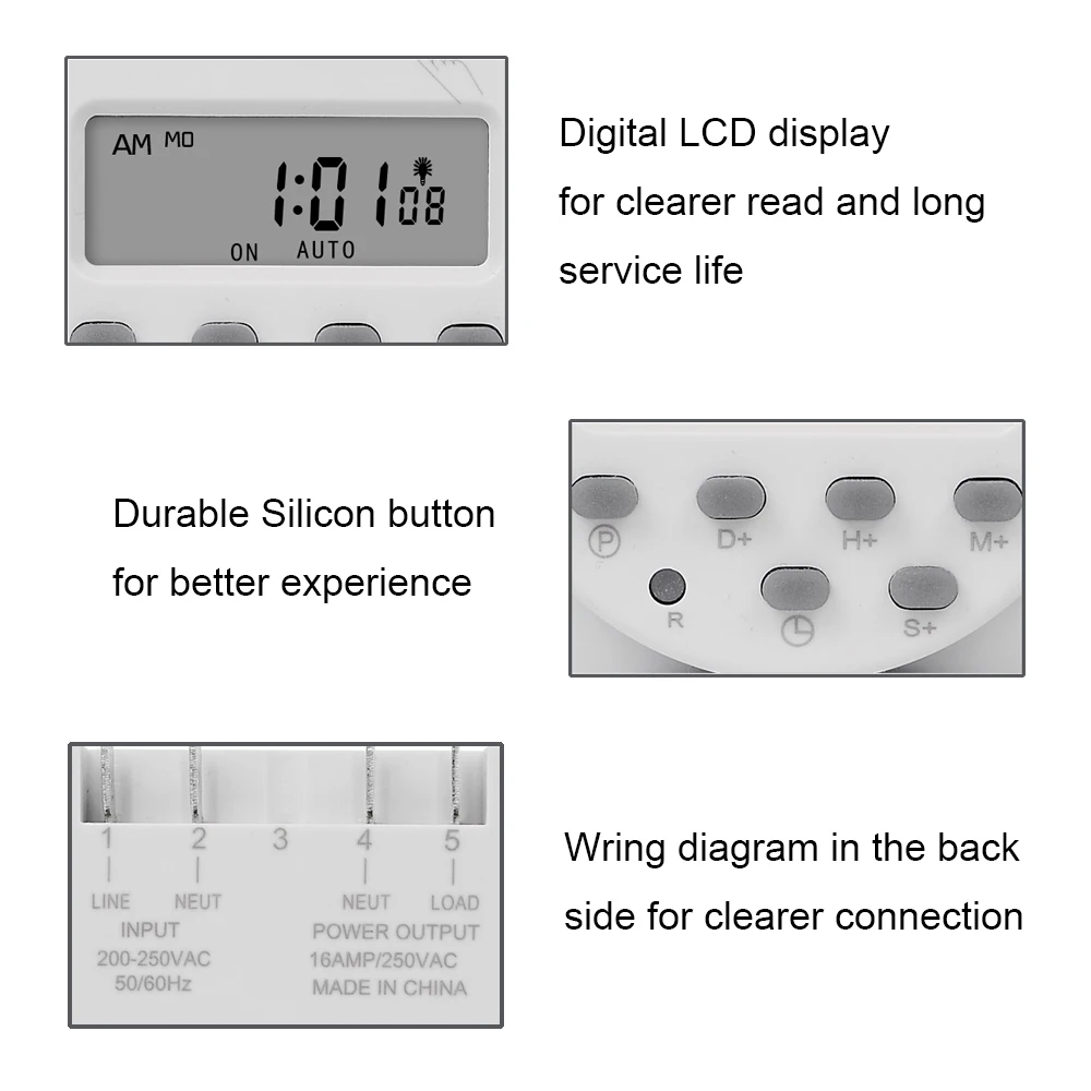 12V 24V 110V 220V Digital Timer Switch 7 Days Weekly Programmable Time Relay Programmer Built-in Rechargeable Battery