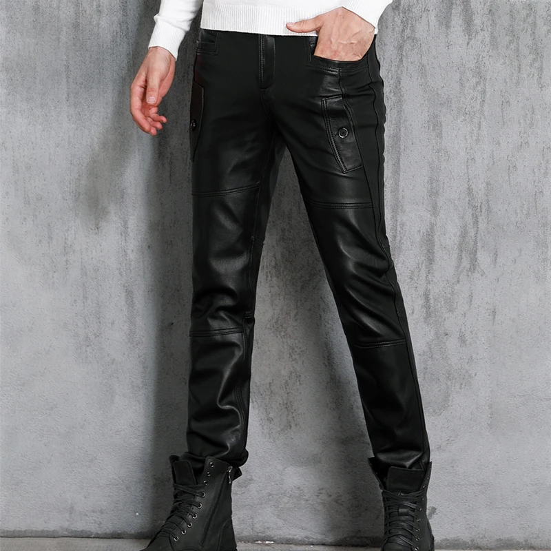 

Men's Slim Sheepskin Trousers, Casual Fashion, Motorcycle Pants, Locomotive, Autumn and Winter