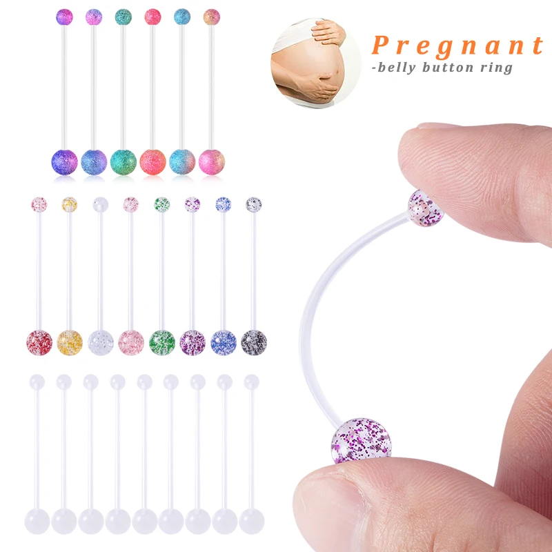 10-50pcs 14G Pregnancy Belly Button Rings Flexible Bioplast Sport Maternity Navel Retainer Industrial Flash Balls Body Piercing