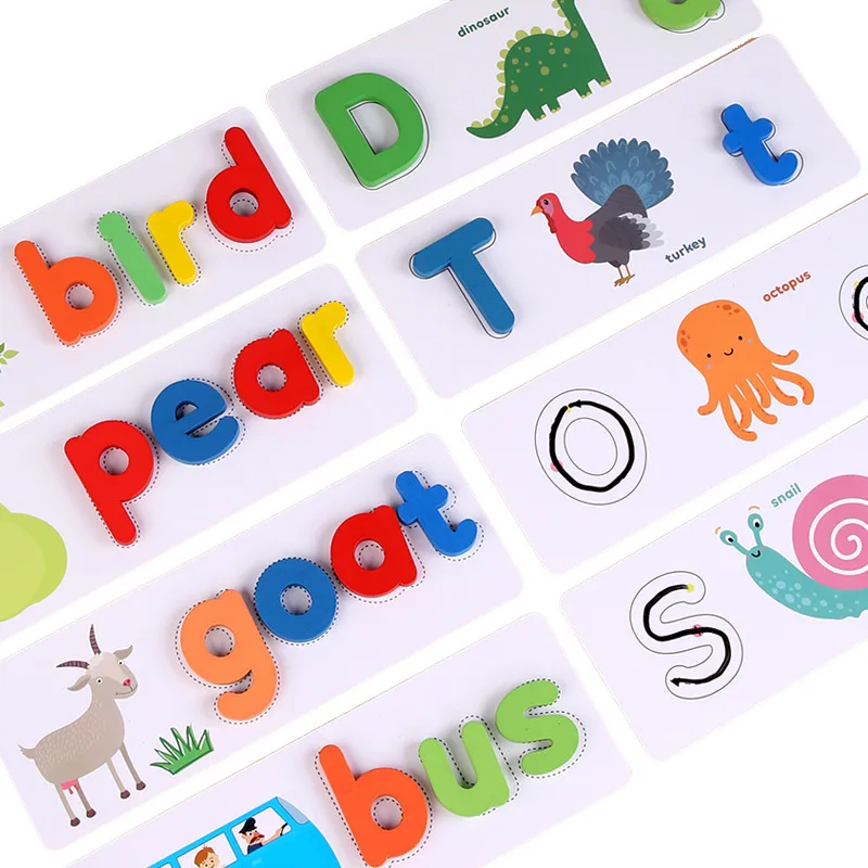 New Kids Wooden Alphabet Letter Learning Cards Set Word Spelling Practice Game Toy English Letters Spelling Card Word Toys