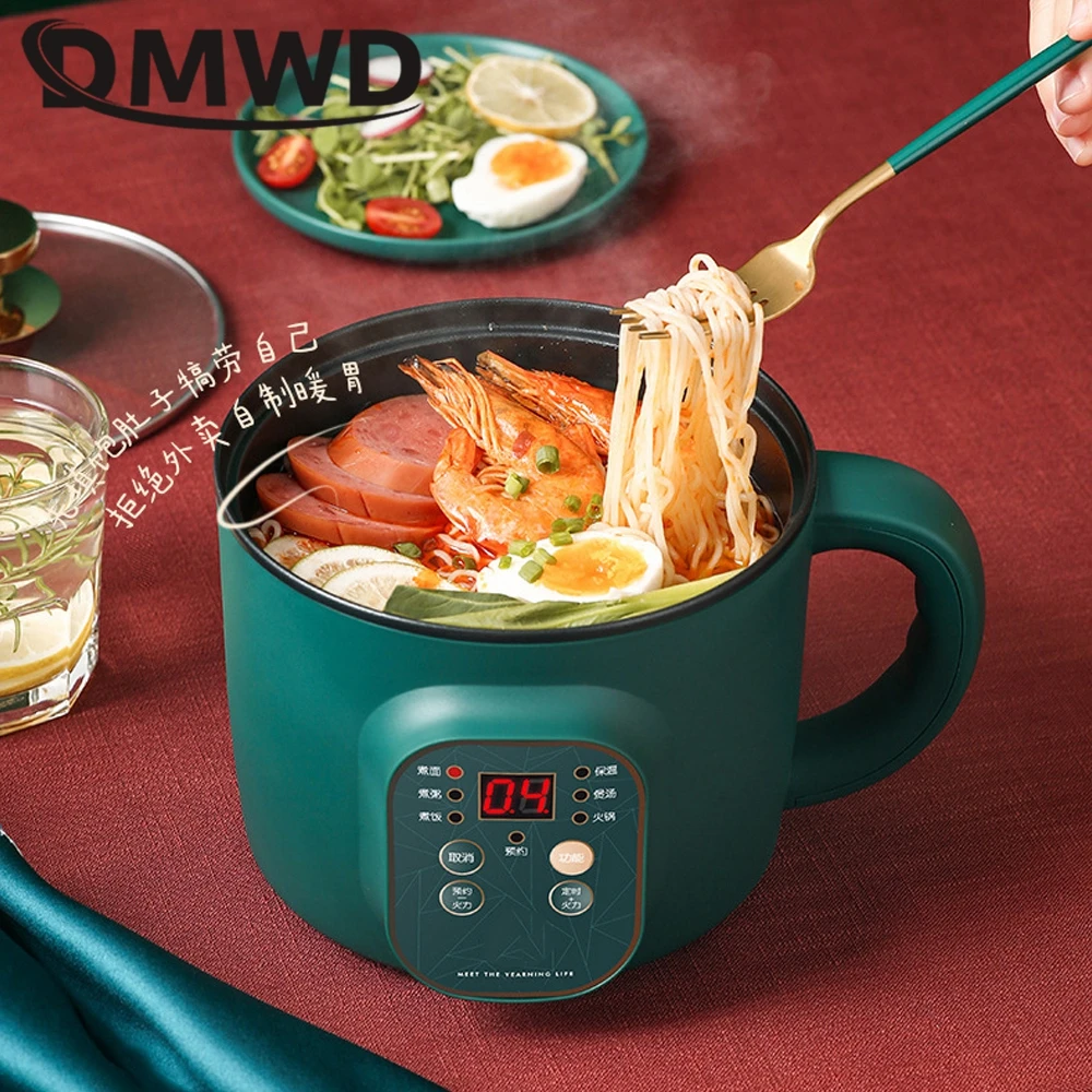 DMWD เครื่องทำอาหารไฟฟ้า1.7L หม้อหุงข้าว Mini ซุปหม้ออาหาร Steamer Multi-Function กระทะร้อนหม้อโจ๊ก Maker 110V 220V