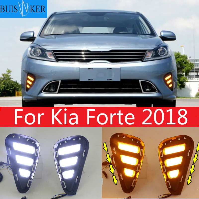 

2PCS LED DRL Daytime Running Light Fog Lamp For Kia Forte 2018 with Yellow Turn Signal Indicator style relay