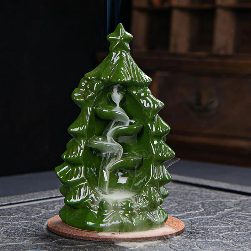 New Creative Christmas Tree Aroma Burner Ceramic Backflow Incense Holder for Christmas Festival Gift Living Room Home Decor