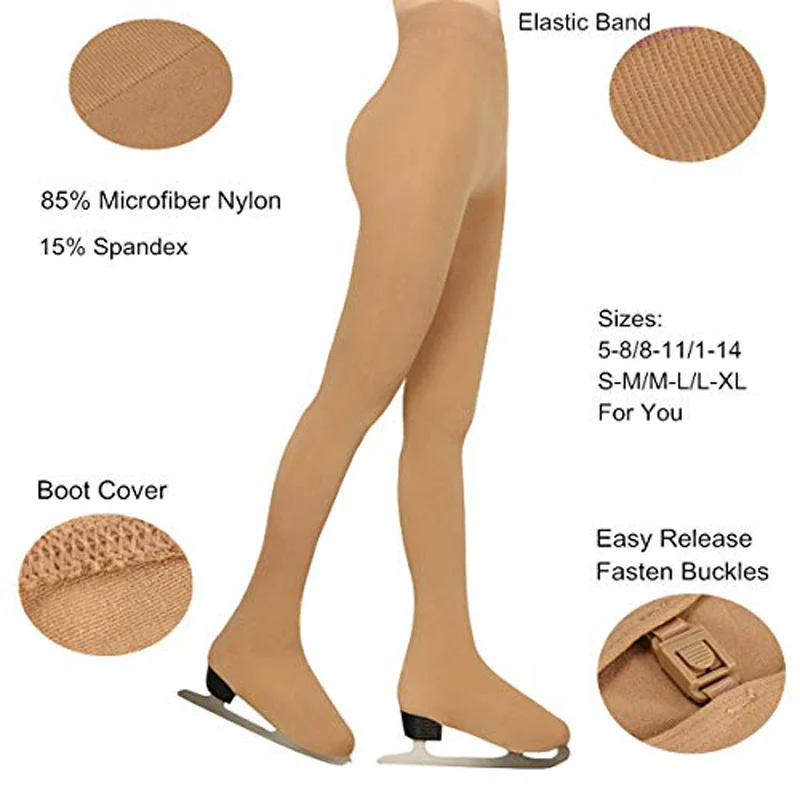 Girls Ice Skating Leotard Training Pants Figure Skating Tights Gymnastics Ice Skating Footed 115 to 175cm Thermal Pantyhose Shoe