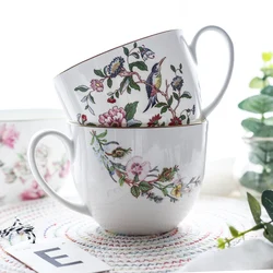 750ml Creative Rose Bird Flower Pattern mug Bone China Mug Ceramic Cup for Coffee Milk Cereal Tea Instant Noodles Free Shipping