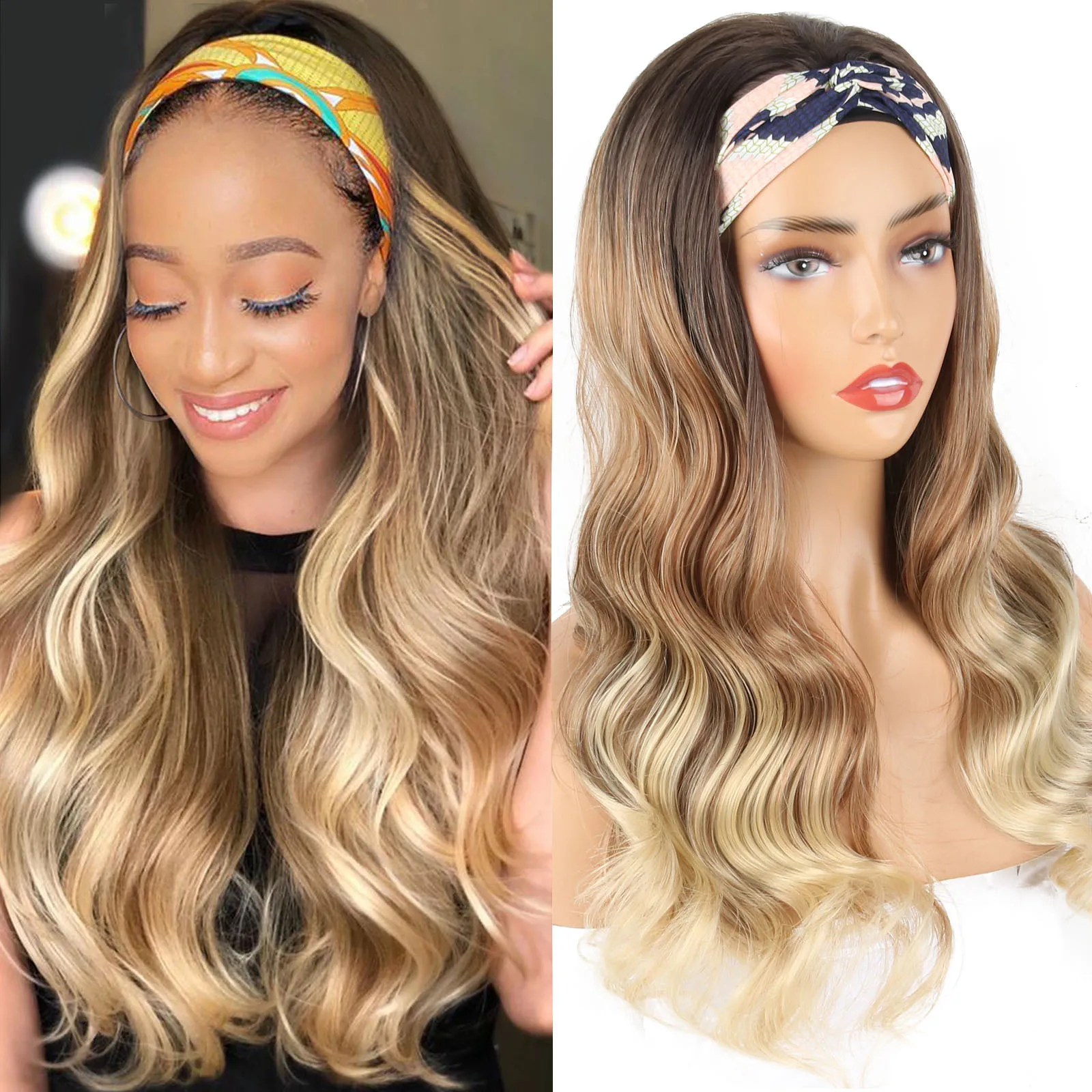 Peluca con diadema ondulada de pelo sintético para mujer, pelucas rubias negras WineRed para mujer, pelucas naturales para mujer, pelucas para fiesta diaria para mujer