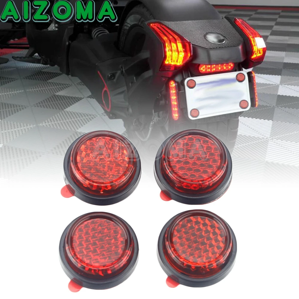 Motorcycle Scooter Red Number Plate Self Adhesive Stick On Reflector Round for Honda Yamaha Suzuki Kawasaki BMW Touring Cruiser