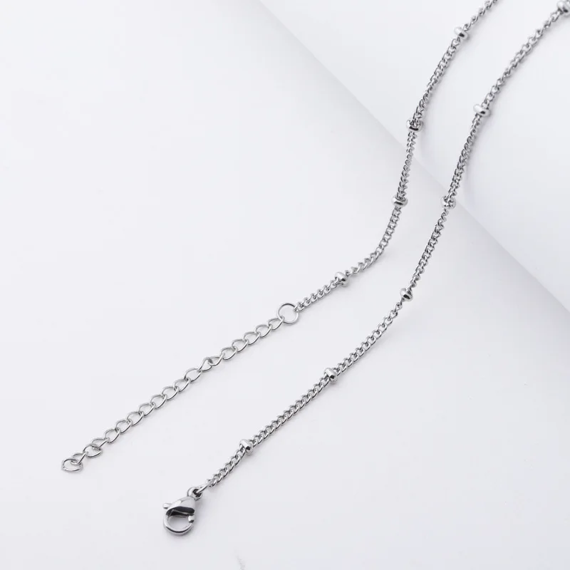 

20pcs 44cm+5cm 2mm thin Stainless steel side body clip bead chain DIY necklace bare chain manufacturer wholesale