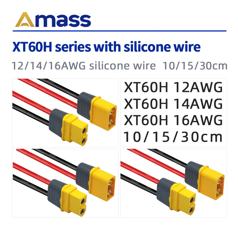 

Кабельные разъемы Amass XT60H с силиконовой проволокой 10/12AWG, длина провода 10/15/20 см, хвостовой припой, сложно разделить и сварить