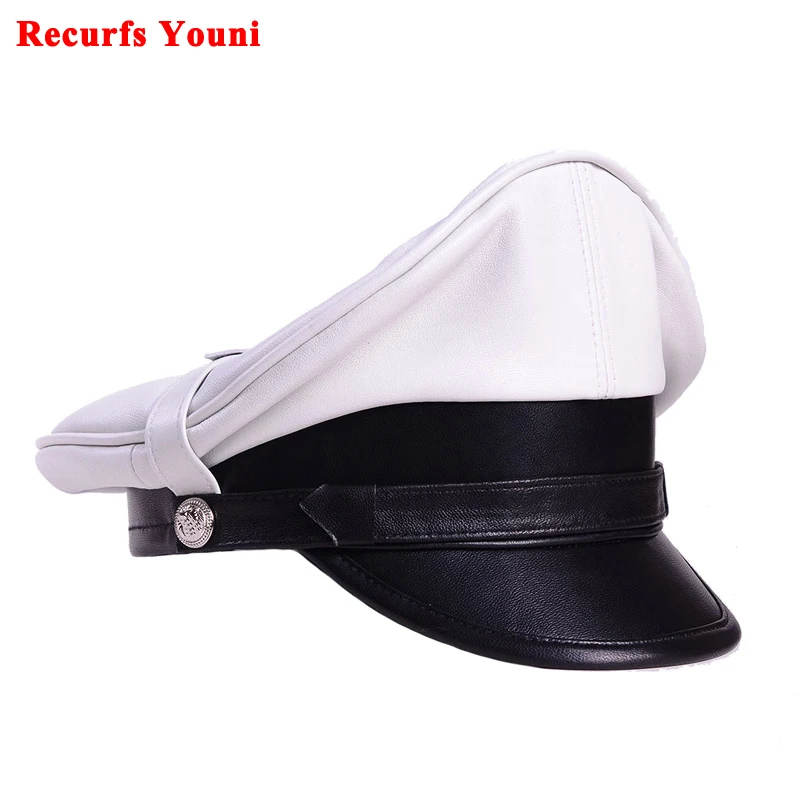 German Hat For Men Classic Real Leather Motorcycle Heavy Machine Knight Caps Male Punk Locomotive Retro Officer General Gorros