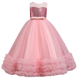 Lace girl wedding dress elegant princess party beauty pageant dress dress sleeveless girl dress sequined gauze dress