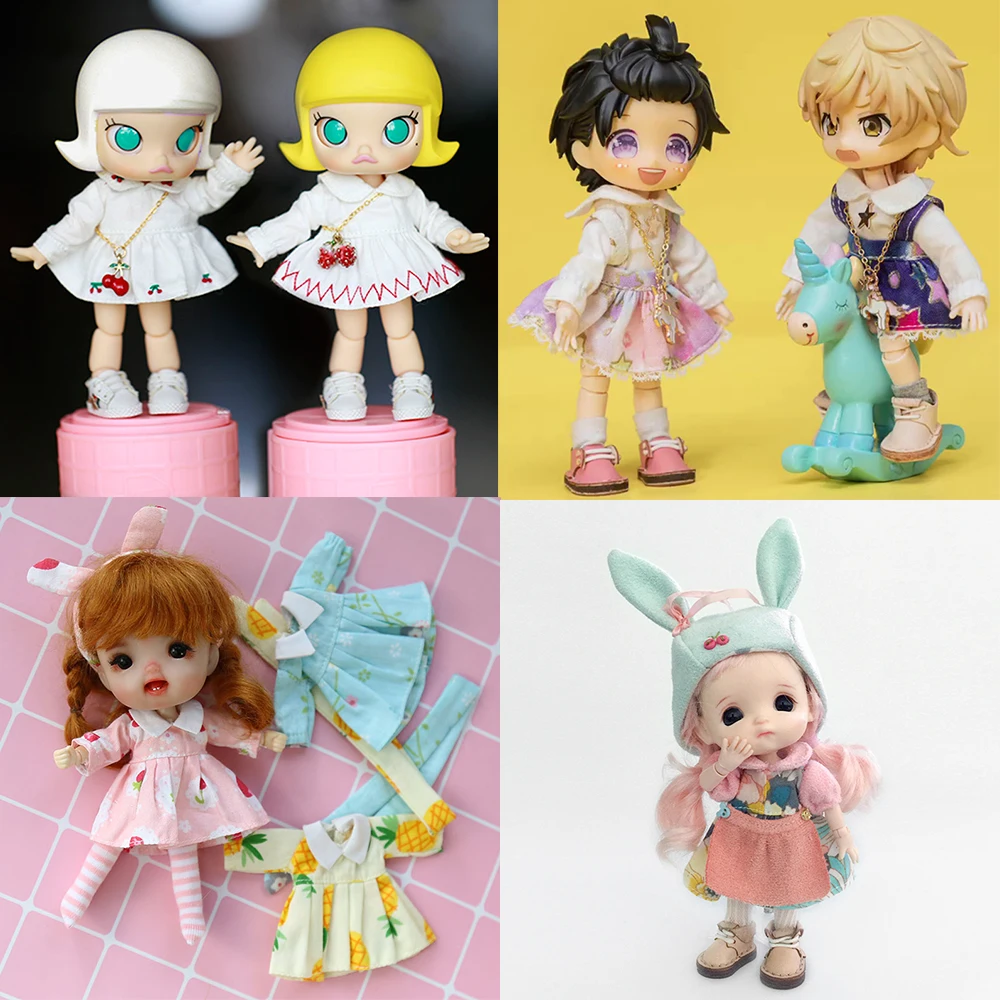 Maid Suit Obitsu 11cm Doll Clothes Dress up Apron + Dress For 1/12 BJD Doll OB11 Size Action Figures Clothing Accessories