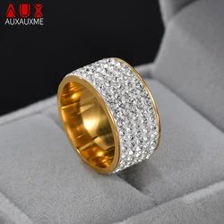 Auxauxme 5 Row Lines Clear White Stones Wedding Rings For Women Stainless Steel Fashion Zircon Shinny Rings Jewelry Gifts