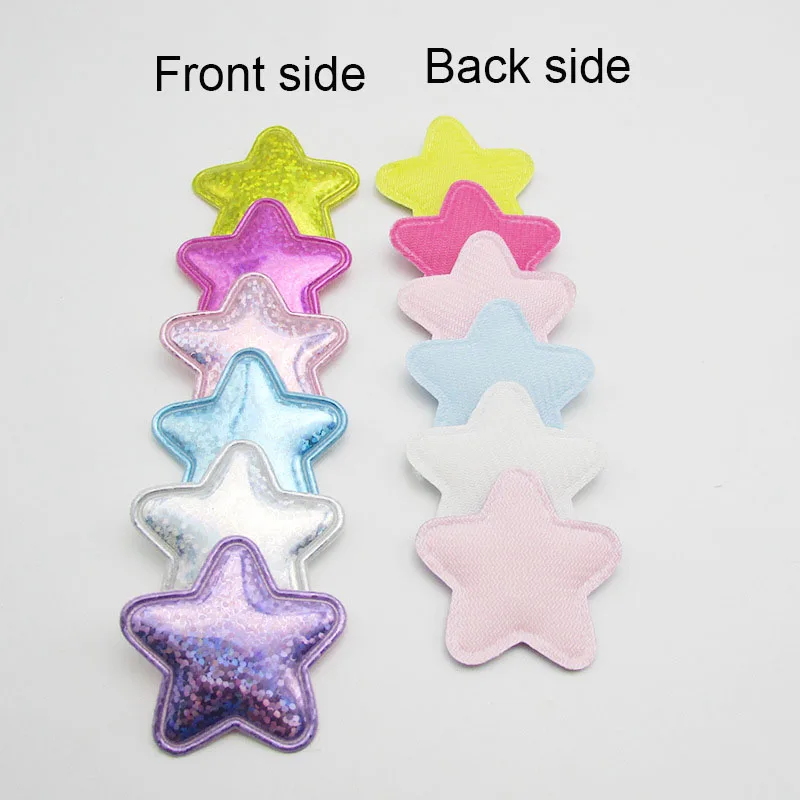 60 Stück/Los 4cm Glitzernde Laser-PU-Stern-Polsterpatches für Baby-Mädchen-Haaraccessoires, Applikationen für Bastelarbeiten, BB-Clips, Ornamente – Detail 9