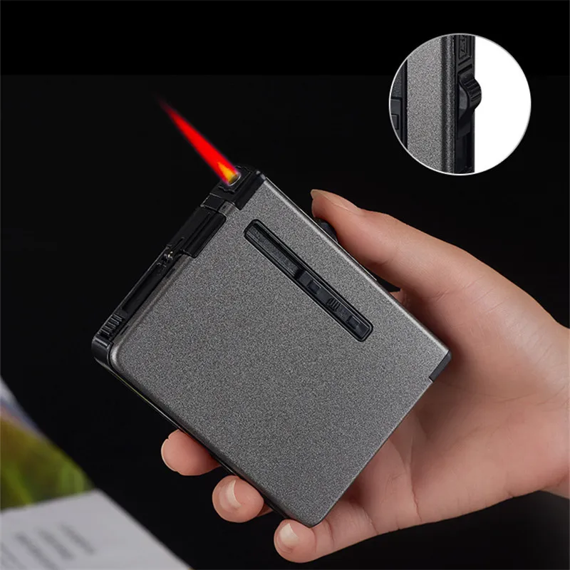 Butane Windproof Lighter Creative Portable Metal Cigarette Case Inflatable Lighter Cigarette Accessories Men Gift