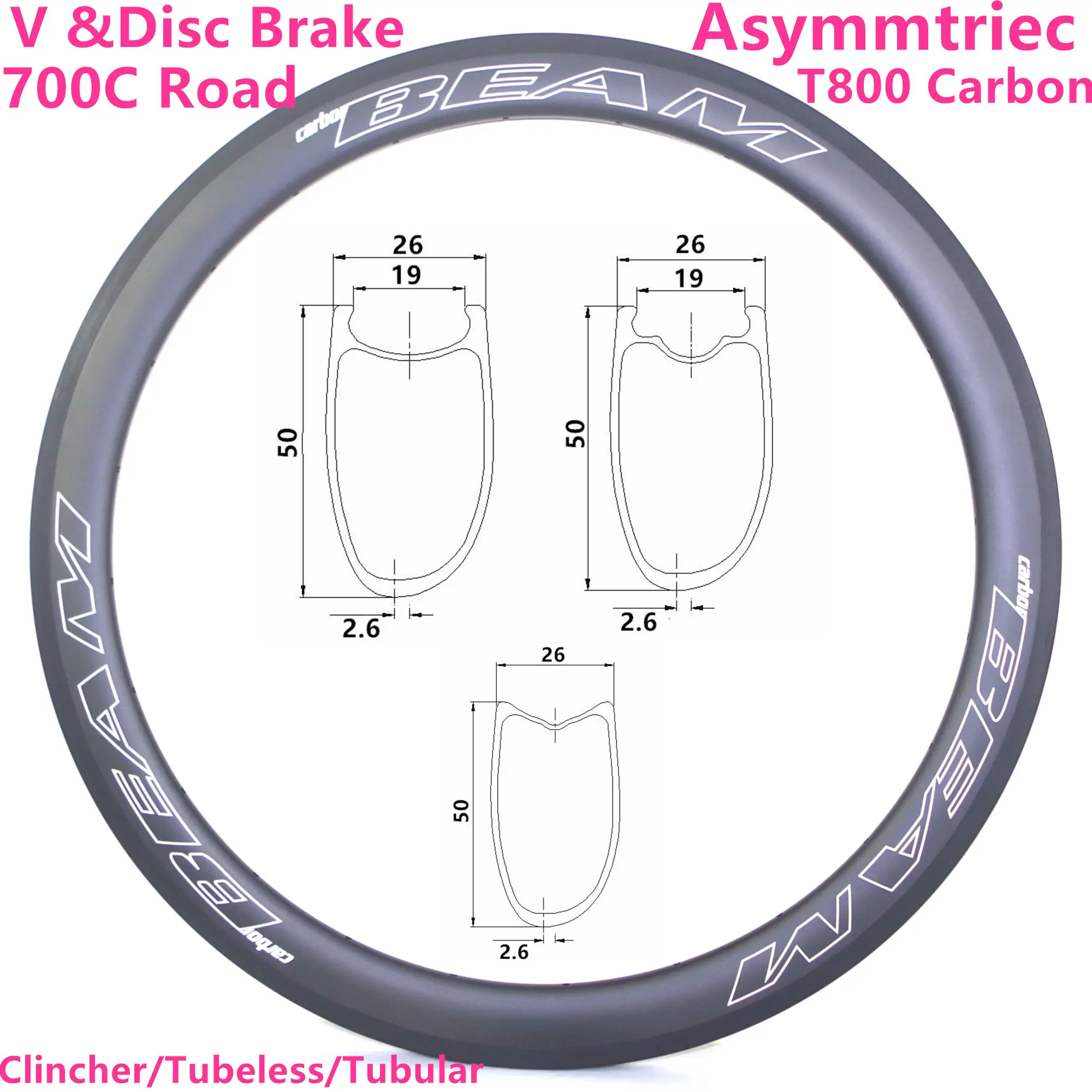 2021 Asymmetric HTG 255° only 345g Carbon Road Bike 50mm Depth 700C Carbon Rim Tubular Clincher Tubeless carbon bicycle rims 