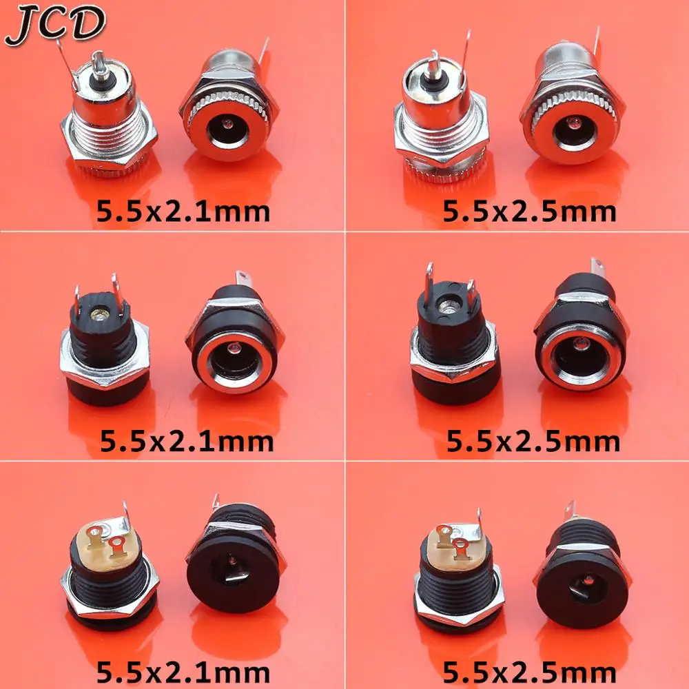 

JCD 2PCS 5.5x2.1 5.5X2.5mm DC Power Jack Socket Female Panel Mount plug dc connector charging Plug 5.5*2.1mm 5.5*2.5mm