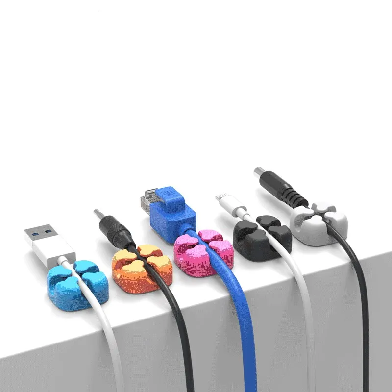 1pcs Cross Cable Fixer Desktop Cable Organizer Silicone Cable Clip Data Cable Storage Buckle Cable Single Port Five Colors