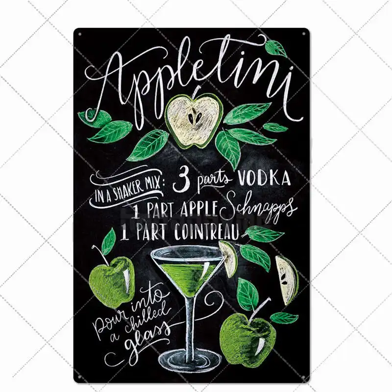 Classic Cocktail Posters Metal Signs Mojito Martini Vintage Plaque Bar Pub Club Wall Decorative Plates Home Decor 20*30 cm