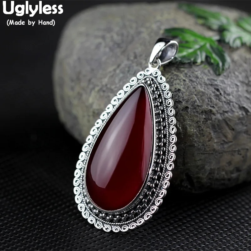 

Uglyless Exotic Thai Silver Garland Pendants Women Sexy HOT PINK Gemstones Necklaces NO Chains Water Drop Corundum Jewelry P920