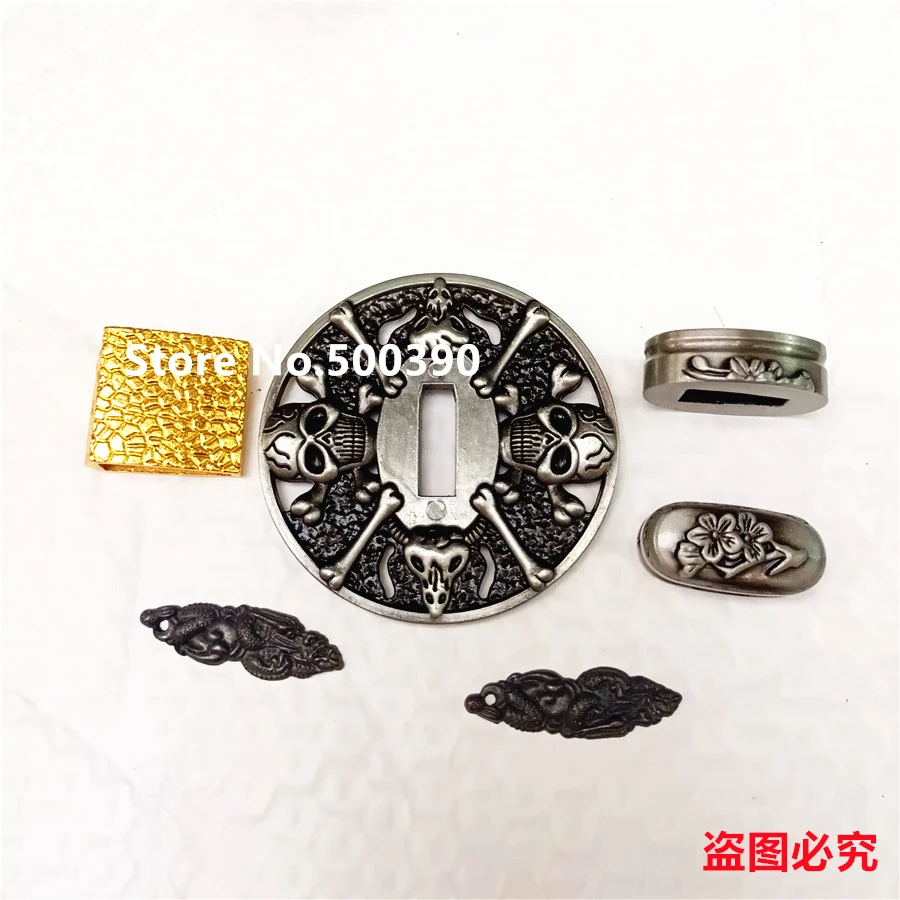 Wonderful Alloy Skeleton Guard TSUBA MENUKI FUCHI KASHIRA Flower For Japanese Sword Samurai Katana Japan Wakizashi Sword