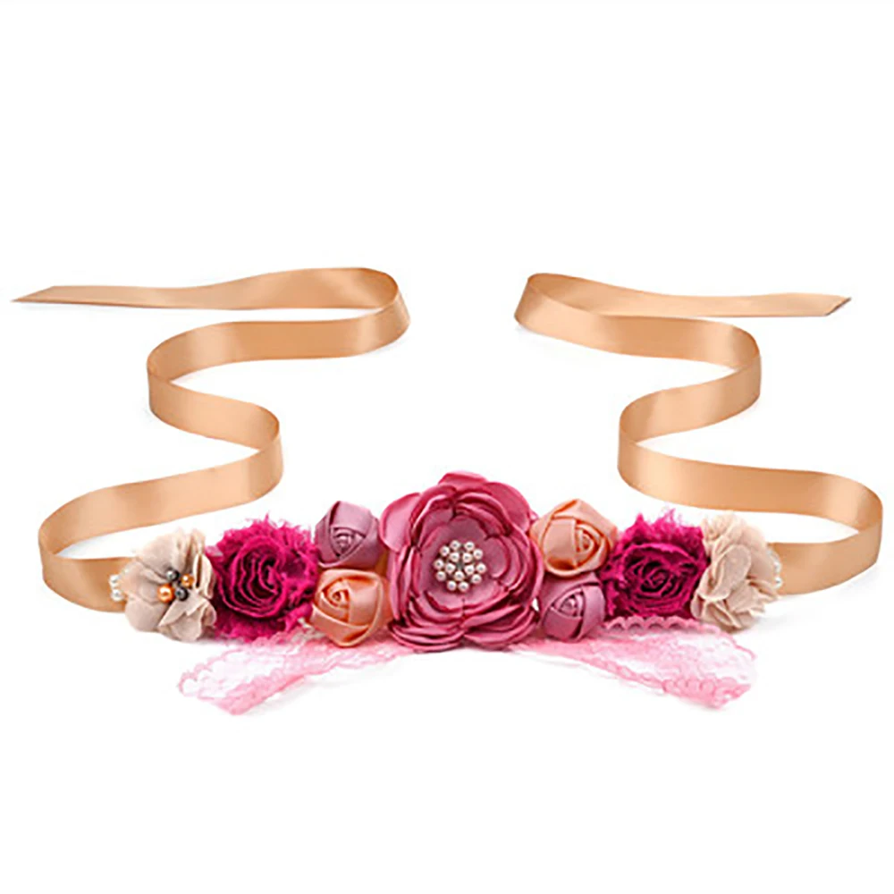 New Wedding Gift Set Pink Lace Flower Accessories Inlaid Pearl Wedding Hair Buckle Belt Women Fashion