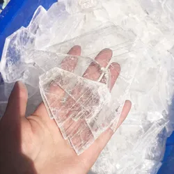 Natural white rough selenite crystal slab transparent gypsum specimen