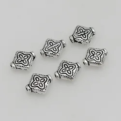 50pcs/lot Pretty Geometric Flower Pattern Loose Beads 10x9mm Handmade Braided Zinc Alloy Spacer Beads DIY Retro Jewelry Findings
