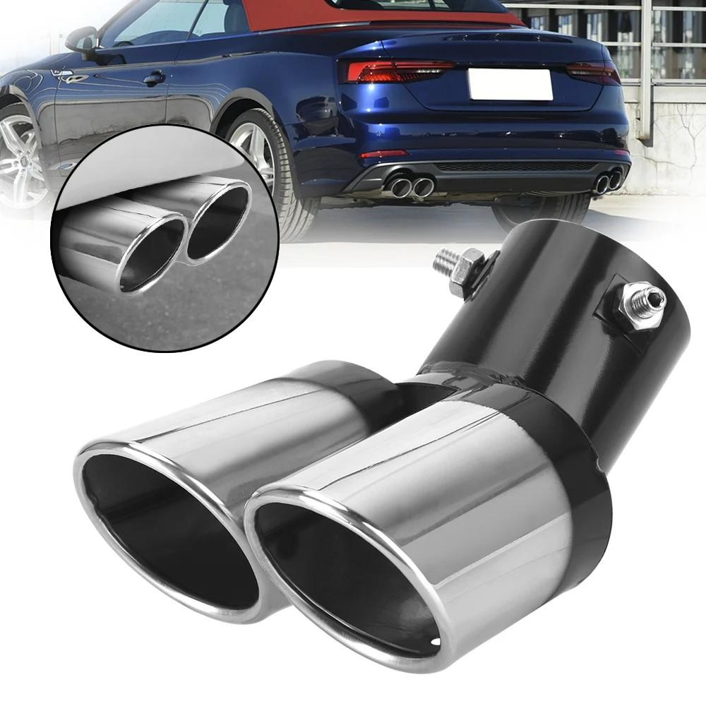 Car Exhaust Trim Muffler Pipe Tail Stainless Steel Car Decoration Chrome Tail Pipe Curved Double Outlet