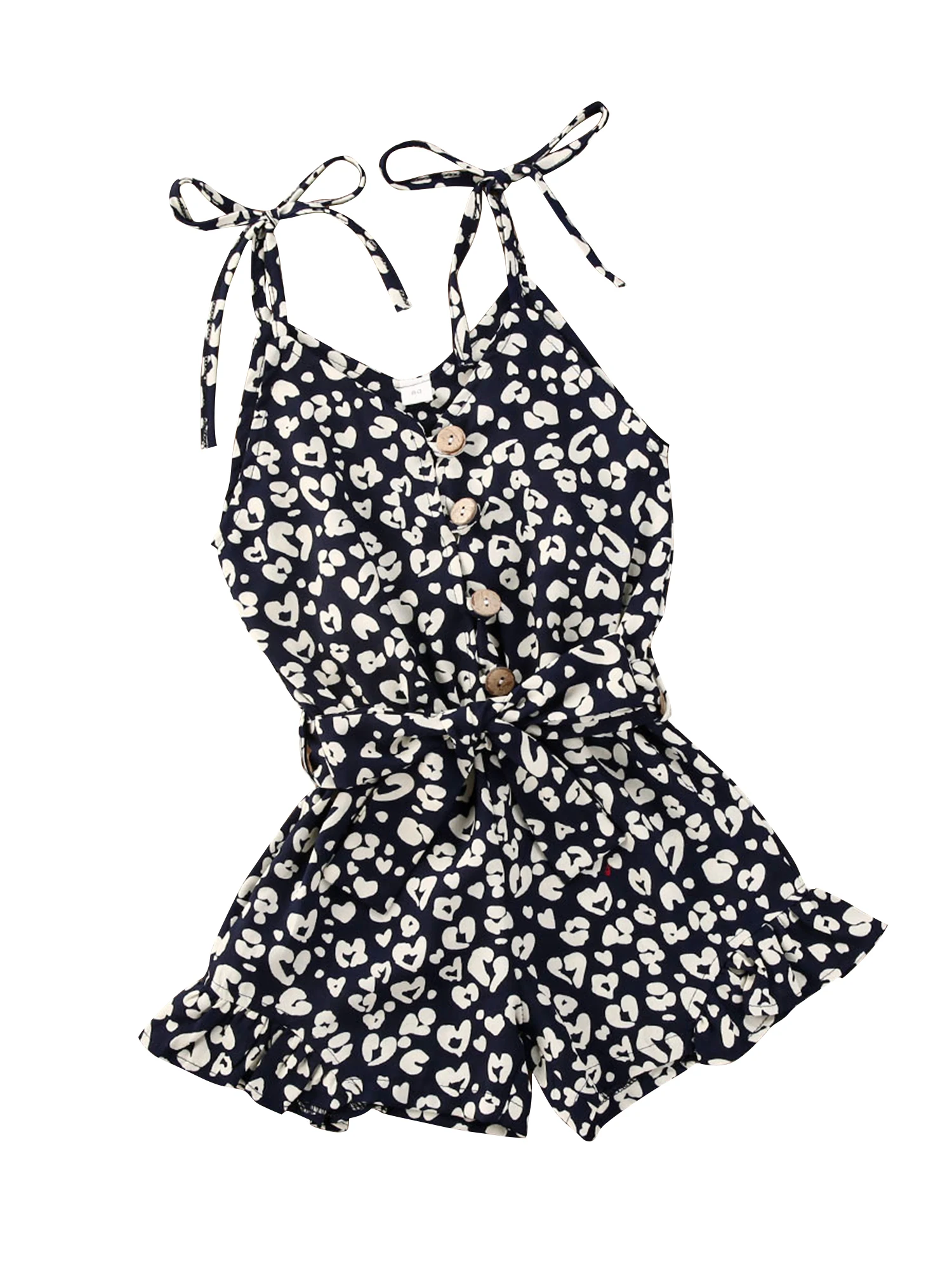 Kleinkind Baby Mädchen Leoparden muster Stram pler Säugling lässig V-Ausschnitt ärmellose Hosenträger kurzen Overall Kinder Sommerkleid ung