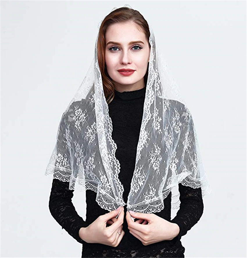 Black White Lace Catholic Mantilla Chapel Church Vintage Veil Catholic Veil Head Covering Scarves Latin Mass Velo Negra Mantille